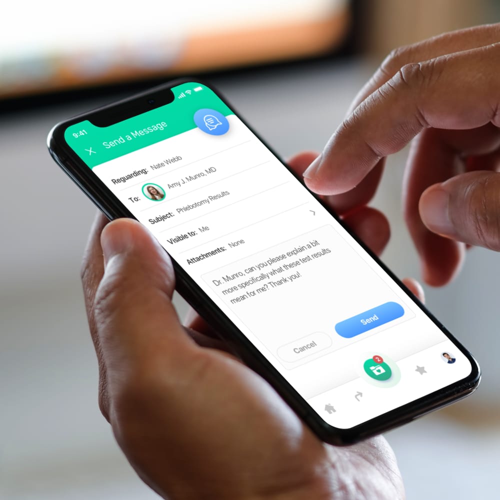 Mobile app showing patient messaging