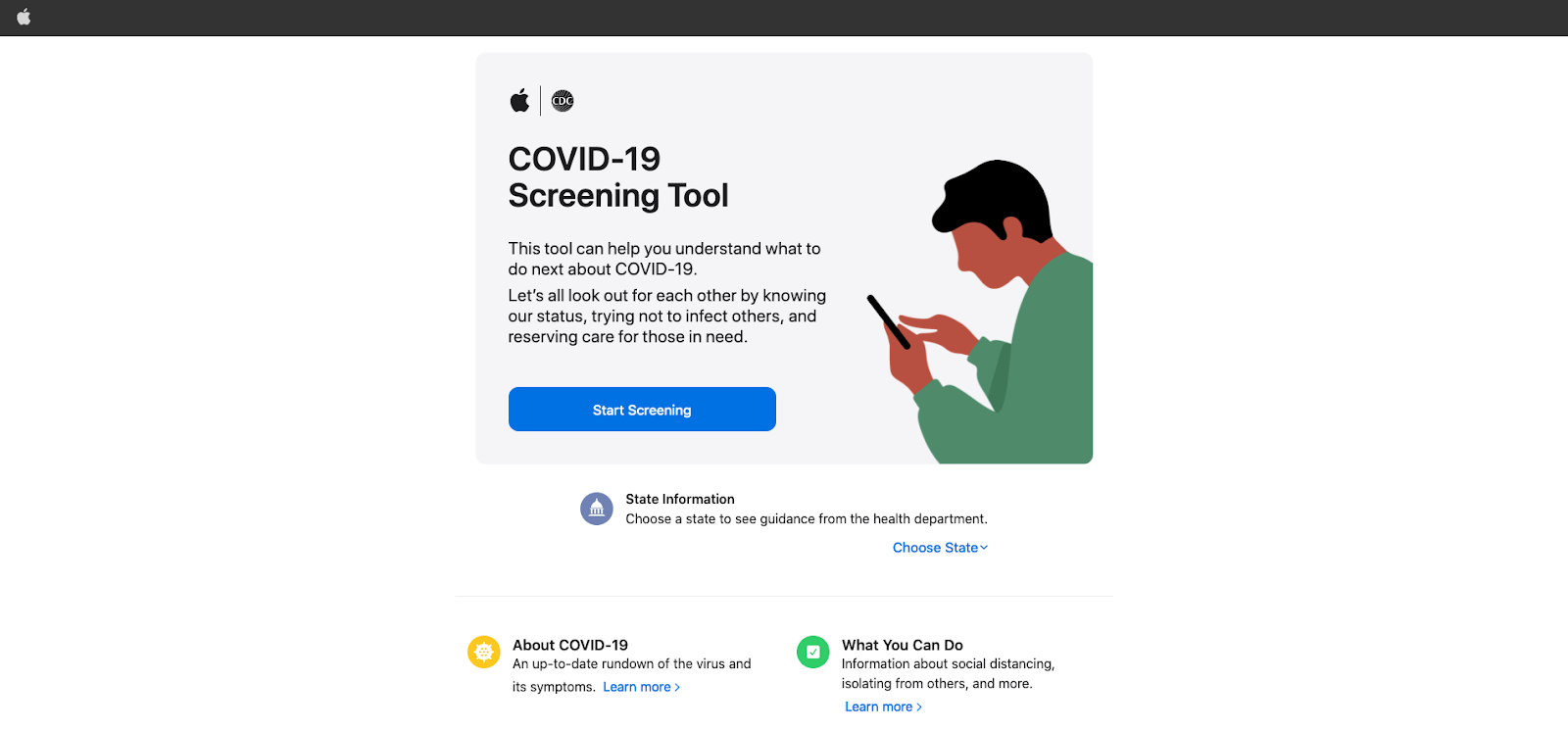 COVID-19 screening tool on the Apple website